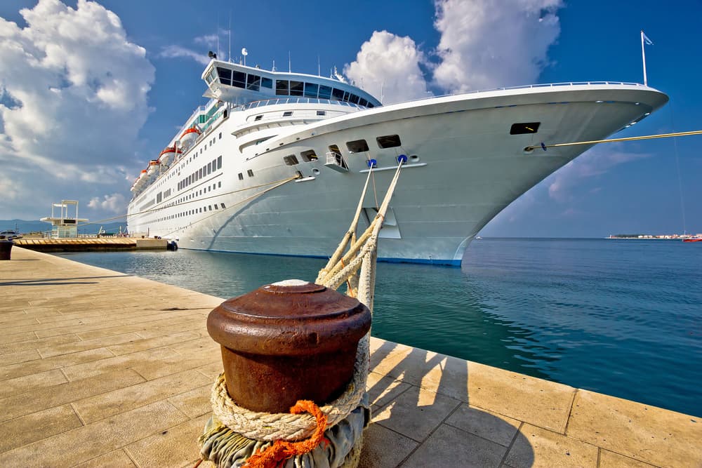 Cruise ship with marine refrigeration parts on board docked in Croatia.